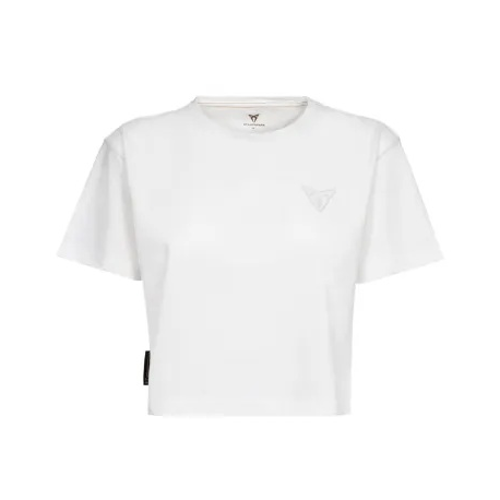 Dámske skrátené tričko CUPRA biele s reliéfnym logom